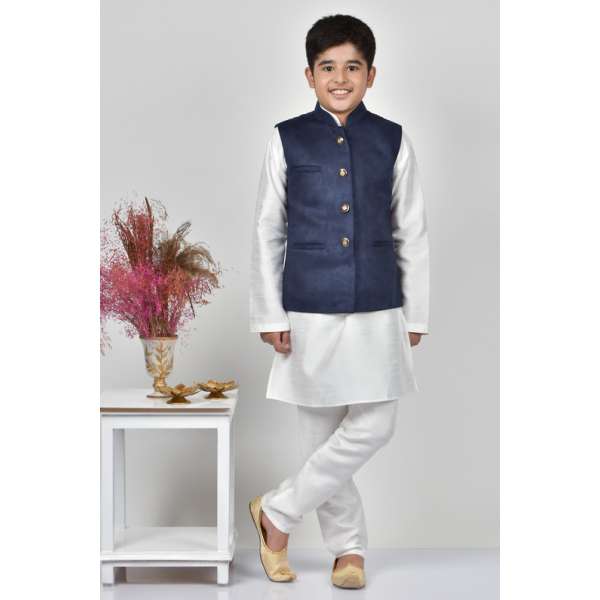 Navy Blue Indian Kids Velvet Waistcoat