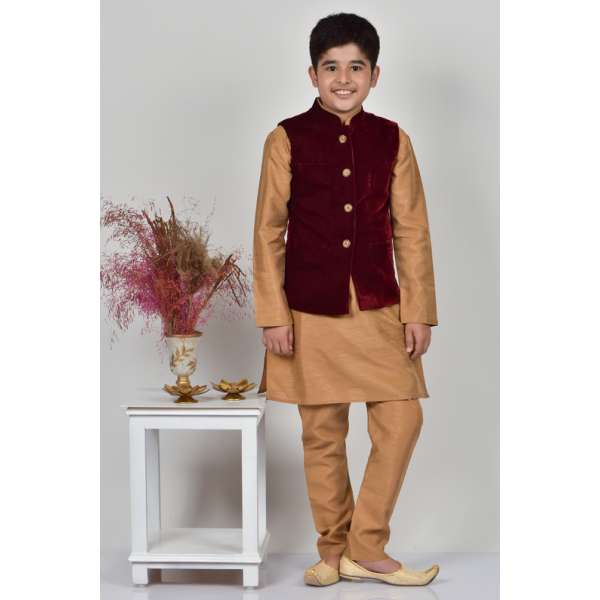 Maroon Velvet Boys Waistcoat For Festive Season