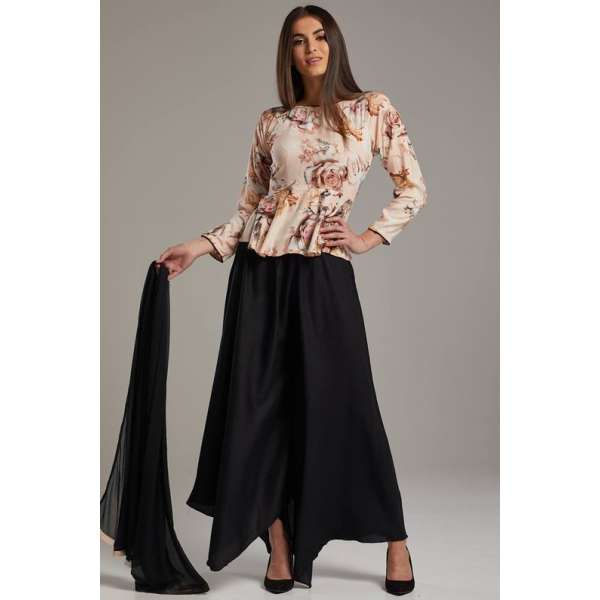 Peach & Black Modern Style Readymade Palazzo Suit