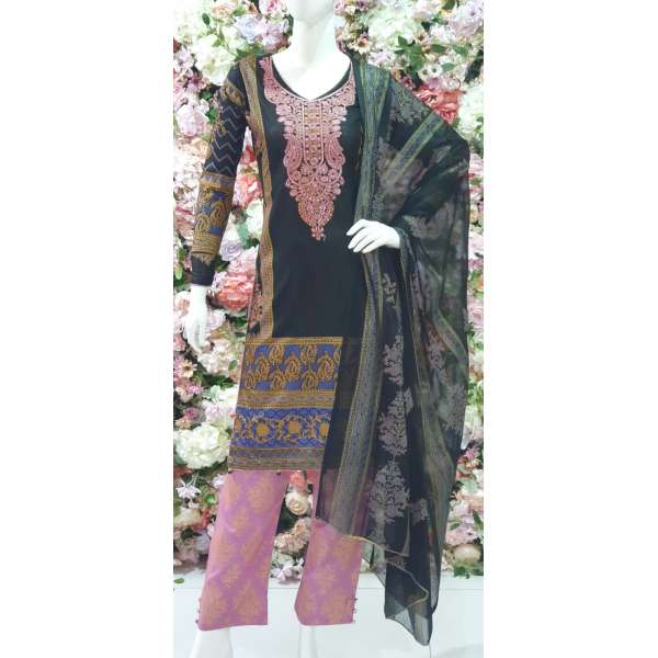 BLACK & ASH ROSE PRINTED LAWN COTTON READYMADE SUIT