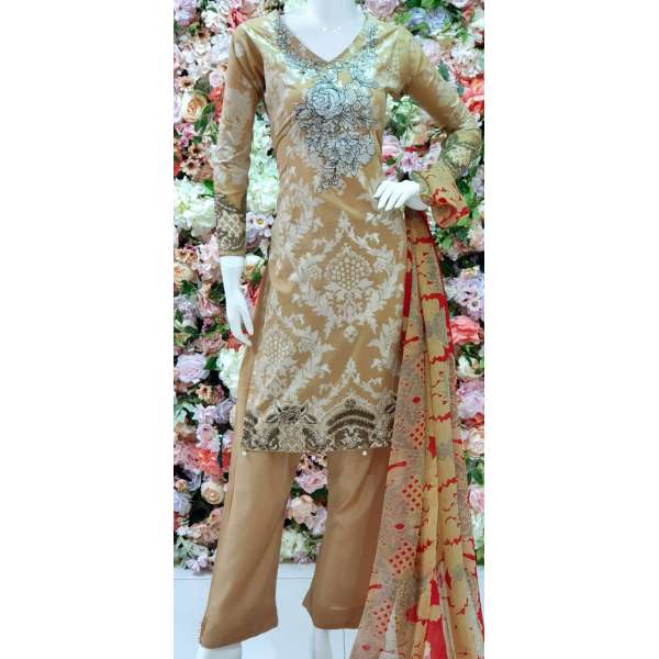 Beige Pakistani Suit Summer Lawn Dress