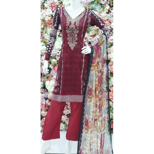 Maroon Pakistani Designer Lawn Salwar Suit