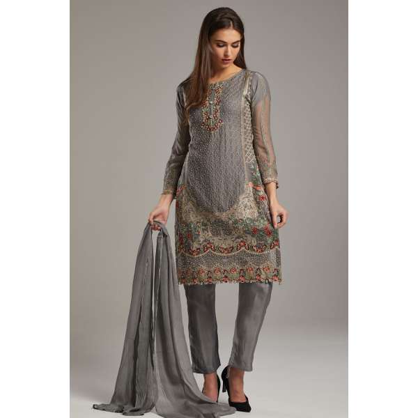 ASH GREY INDIAN ETHNIC FESTIVE PARTY WEAR READYMADE SALWAR SUIT