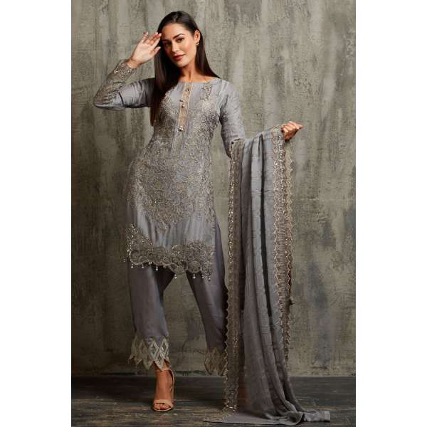 Ash Grey Pakistani Party Suit