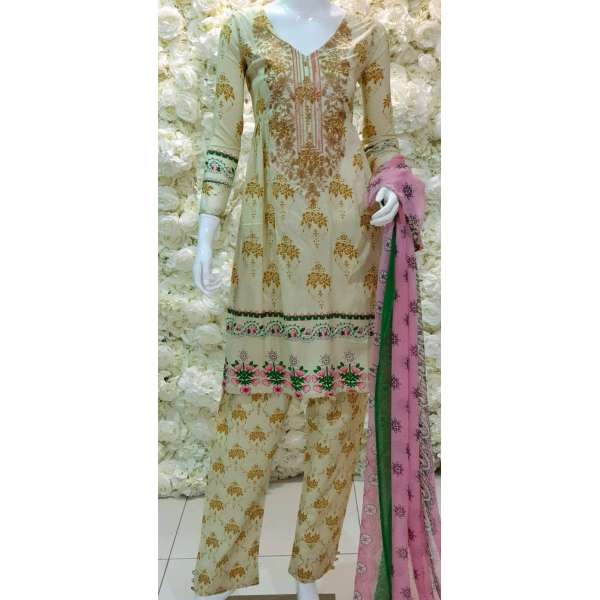 Cream Peplum Lawn Pakistani Suit 