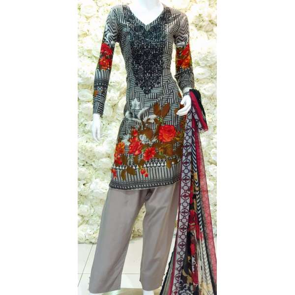 BLACK PRINTED LAWN COTTON READYMADE PAKISTANI SALWAR KAMEEZ