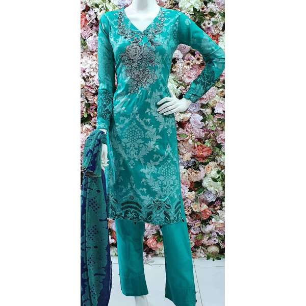 AQUA GREEN SUMMER LAWN READYMADE SUIT