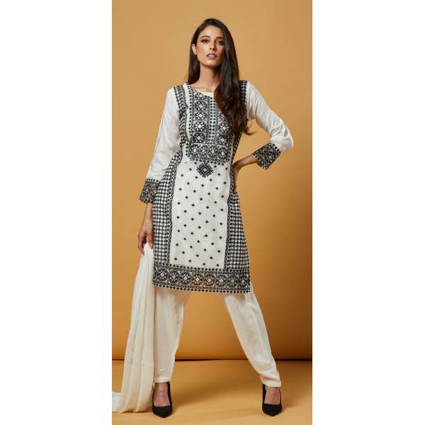 Jet Stream White Linen Pakistani Winter Salwar Suit
