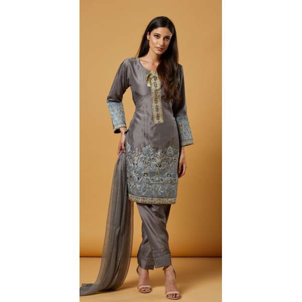 Sleet Grey Pakistani Designer Suit