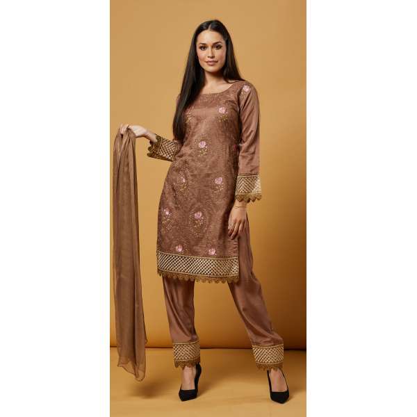 Tawny Birch Brown Embroidered Pakistani Street Style Salwar Kameez