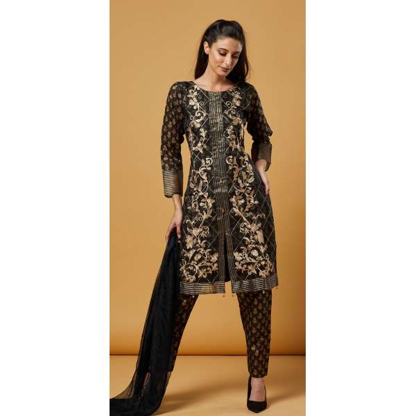 Black Ethnic Designer Embroidered Suit