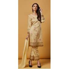 Beige Floral Embroidered Ready To Wear Salwar Kameez