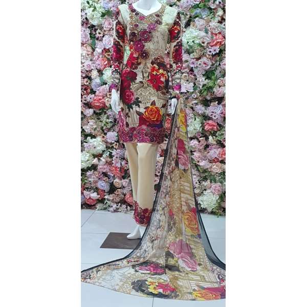 Gul Ahmed 3D Floral Pakistani Lawn Designer Suit