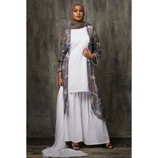 Off White Readymade Suit Pakistani Designer Modest Jacket Dress