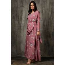 Pink Indian Saree Style Dress Printed Designer Suit