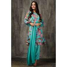 Turquoise Floral Printed Readymade Suit Pakistani Designer Salwar Kameez