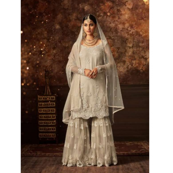 Beige Gharara Pakistani Wedding Outfit  (Medium)