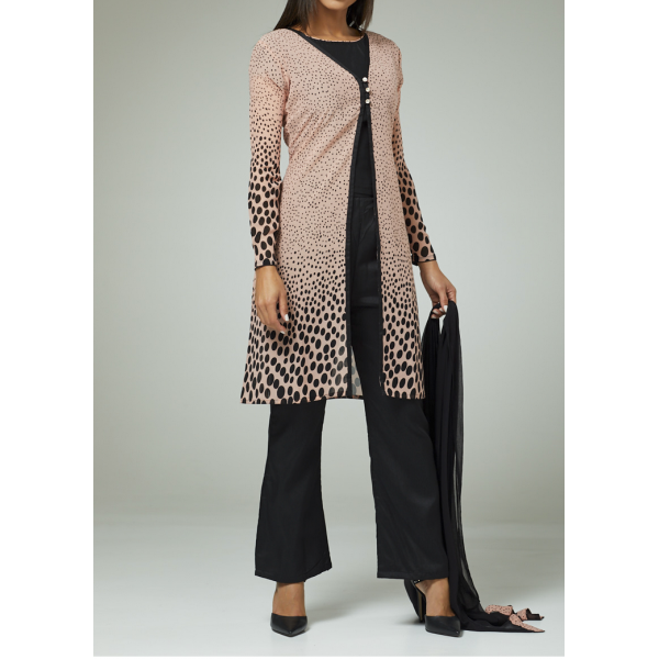 Black Pink Jack Dress Animal Print Readymade Suit 