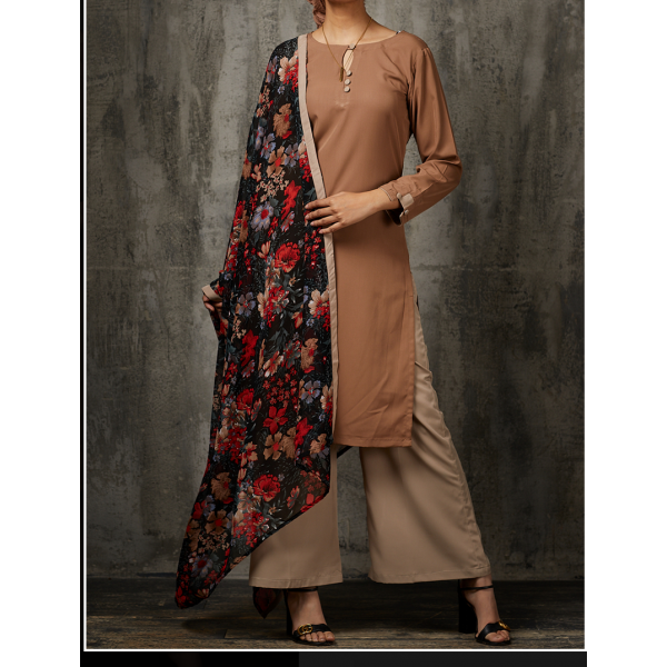 Brown Dress Kurti Readymade Straight Salwar Suit