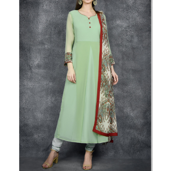 Green Long Dress Embellished Brodice Readymade Suit