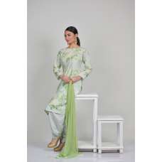 Pista Green Summer Leaf Printed Readymade Suit
