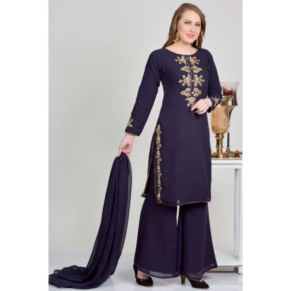 Dark Purple Readymade Straight Pant Suit