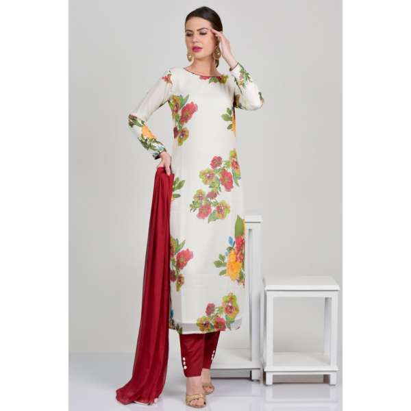 White Trendy Indian Pakistani Style Salwar Kameez