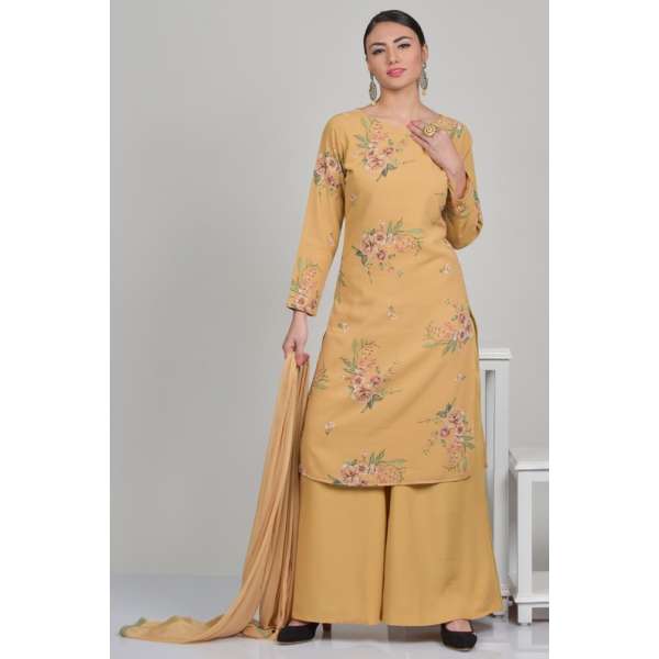 Beige Floral Printed Palazzo Pant Dress