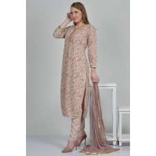 Beige Printed Georgette Salwar Suit