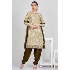 Cream & Mehndi Printed Summer Casual Suit
