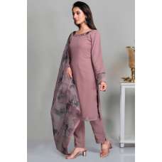 Deep Mauve Plain Trouser Kurta Suit & Printed Dupatta