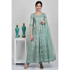 Mint Embroidered Indian Designer Wedding Frock Dress
