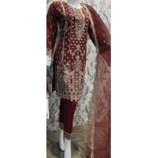 Maroon Heavy Embroidered Readymade Eid Salwar Suit