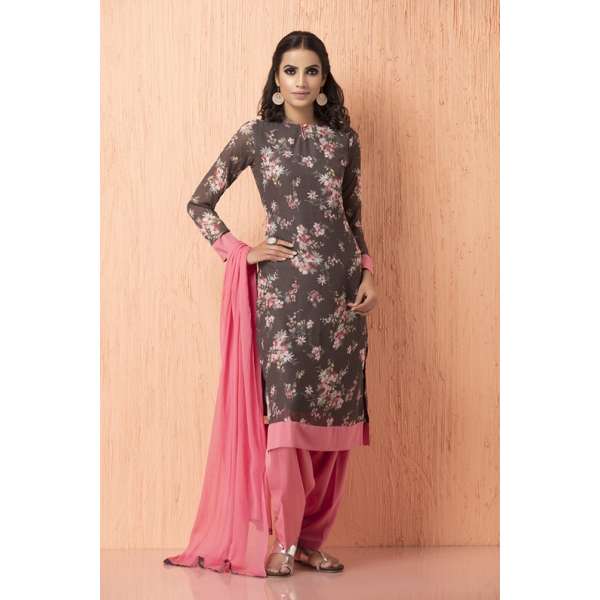 Grey & Pink American Crepe Printed Shalwar Kameez
