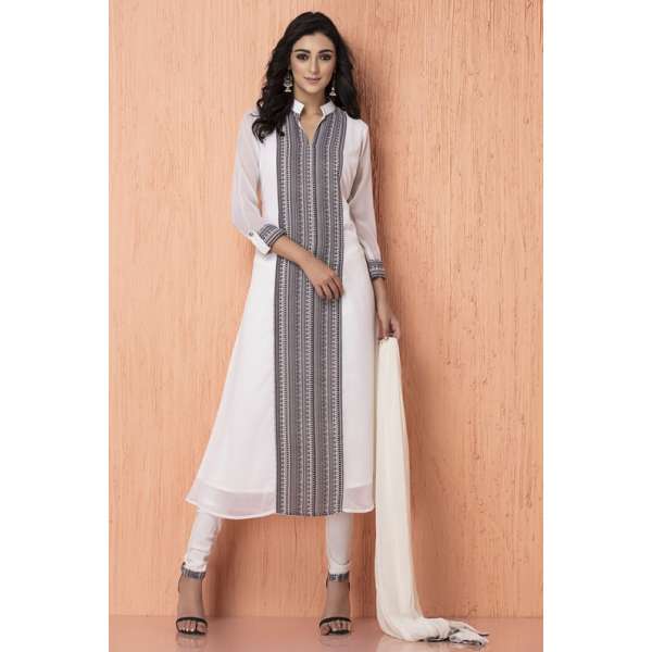 Black White Dress Chiffon Outfit Anarkali Online Readymade Suit