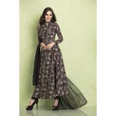Black Anarkali Maxi Printed Dress Long Skater Readymade Suit 
