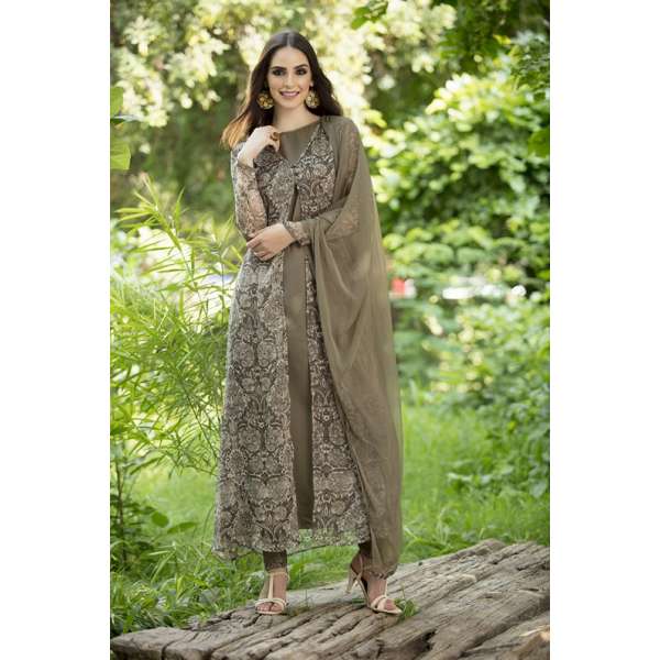 Olive Dress Jacket Style Party Wear Readymade Suit