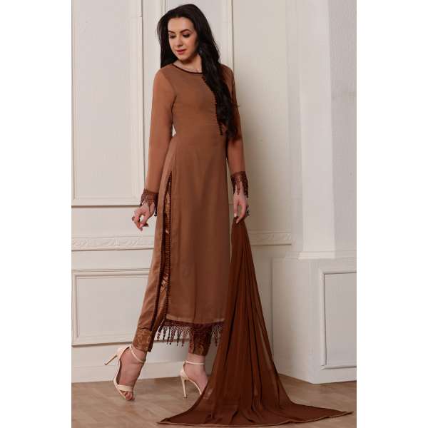 Brown Georgette Readymade Salwar Suit Indian Suits Online
