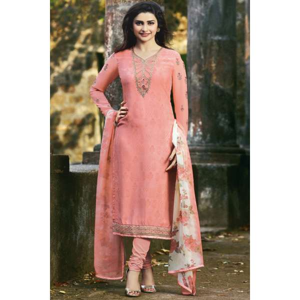 Peachy Pink Indian Party Wear Churidaar Suit