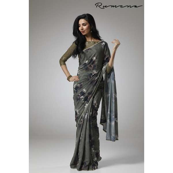ZAC-RB-6 MEHNDI FLORAL PRINTED PAKISTANI PARTY WEAR SAREE