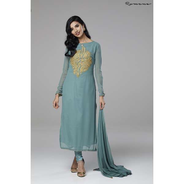 Aqua Green Readymade Indian Churidar Suit