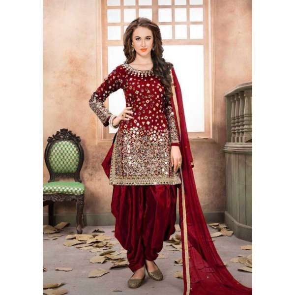 STUNNING TAPETA SILK MIRROR WORK PATIALA PUNJABI SUIT (SEMI STITCHED) 