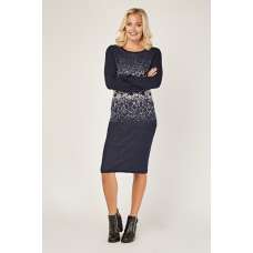 Navy Blue Winter Contrast Knit Jumper Dress