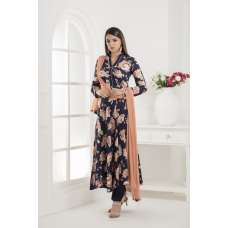 Blue Peach Floral Dress Designer Partywear Readymade