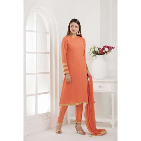 ORANGE SIMPLE STRAIGHT CUT DESIGNER READY MADE SUIT 