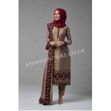 ZAC-809 BROWN WINTER WEAR CREPE SILK READY MADE OUTFIT