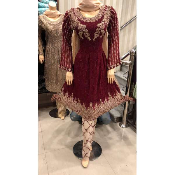 CHARMING MAROON PAKISTANI STYLE PARTY WEAR READYMADE SUIT