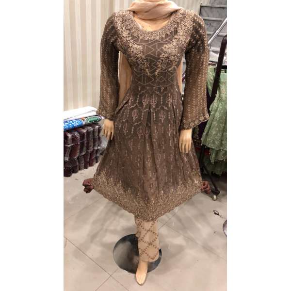 ENHANCING MOUSE BROWN PARTY WEAR INDIAN READYMADE SUIT