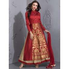 RED RICH BROCADE WEDDING WEAR READY MADE DRESS
