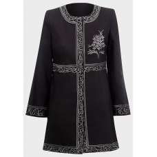 Black & White Silver Collarless A Line Ladies Coat